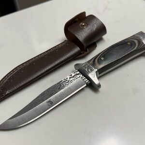 Classic Black Wood Columbia Fixed Blade Knife w/ Sheath Camping Outdoor Tool